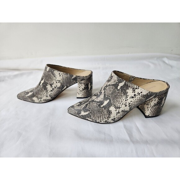 Marc Fisher 7 Ragni Gray Snake Leather Mule Pointed Toe 2.5"Block Heel Worn Once - Picture 5 of 10